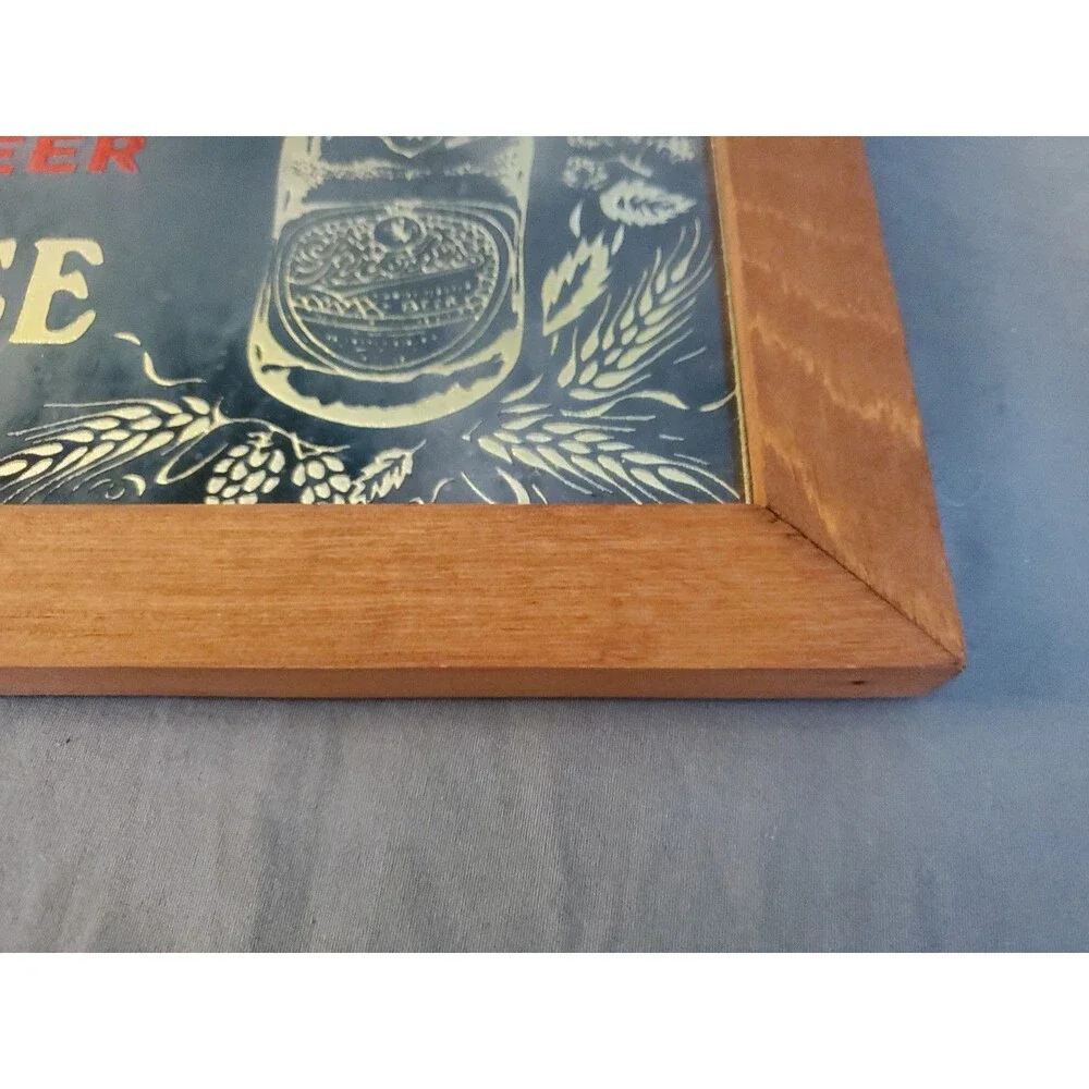 Vtg Antique Stroh's Beer Seven Ounces Mirror Sign Advertisement W/ Wooden Frame
